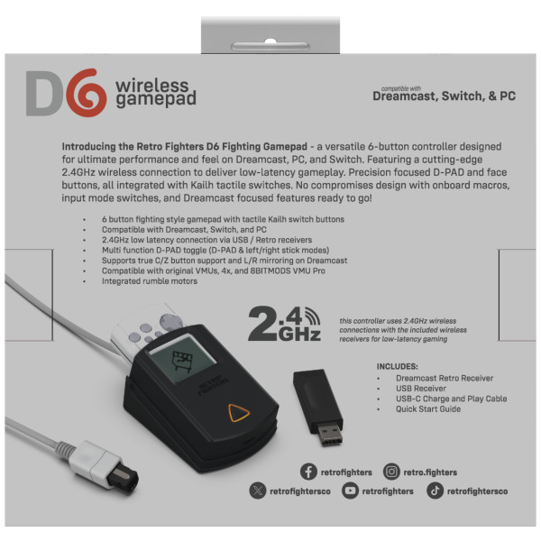 D6 Dreamcast Wireless 6-Button Controller (White) For Dreamcast, Switc| Microplay Newmarket