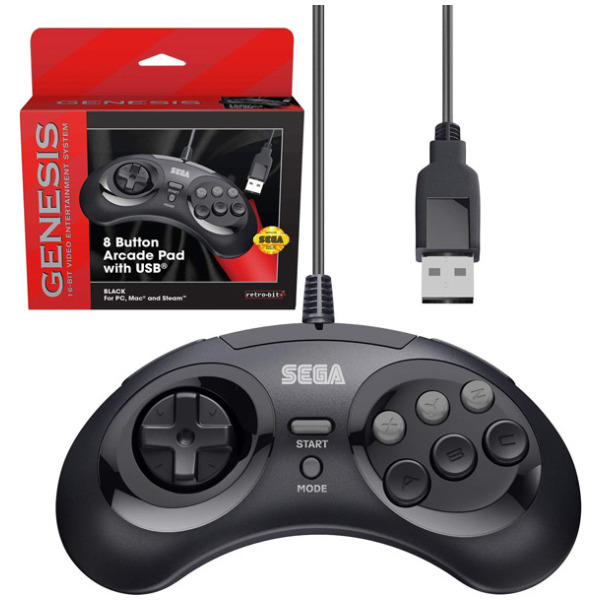 Genesis Black 8 Button USB Arcade Pad Controller [Retro-Bit] - CLEARANCE OPEN BOX - READ DESCRIPTION