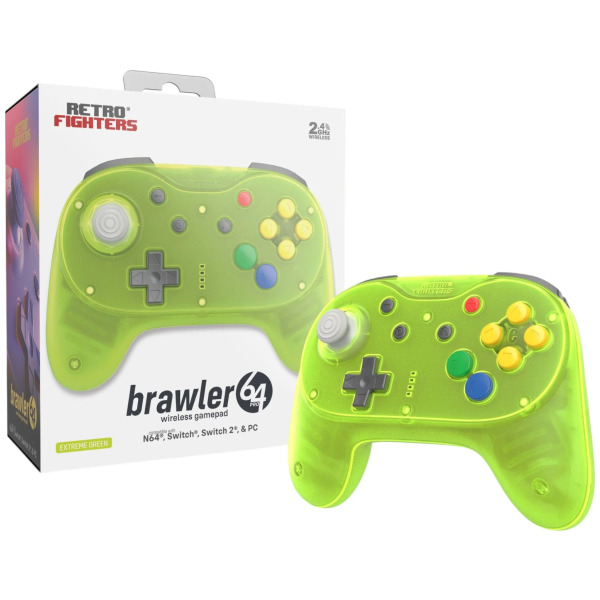 Brawler64 N64 Pro Series Wireless Controller Extreme Green N64/Switch/Switch2/PC PREORDER - ESTIMATED SHIP DATE JUN 30 2026