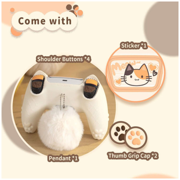 Alternative view of Calico Cat Ears Protective Silicone Controller Skin & Thumb Grips Set for PS5