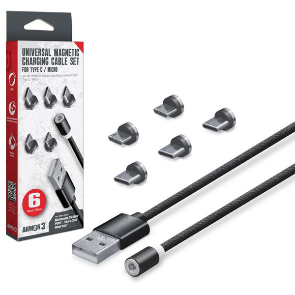 Black Universal Type C/Micro Magnetic Charge Cable (6 Interchange Pcs) [Armor3]