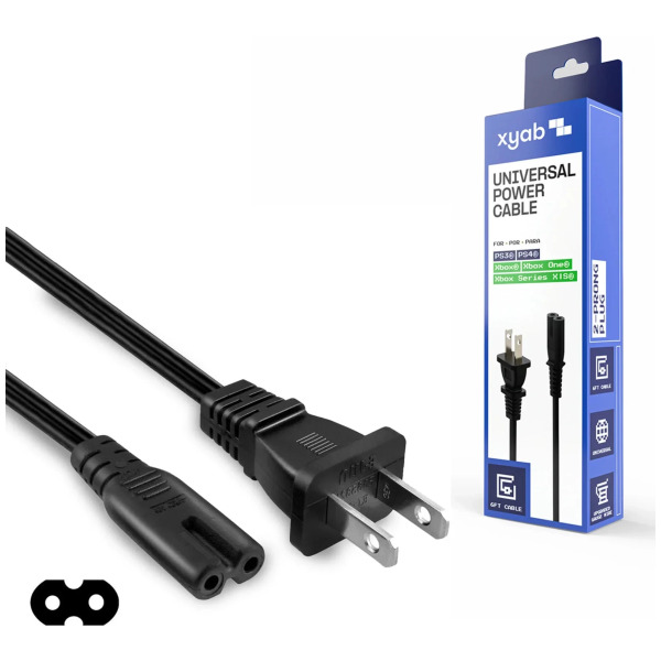 2 Prong Figure 8 AC Power Cable for PS1/PS2/PS3/Xbox/Dreamcast/Saturn